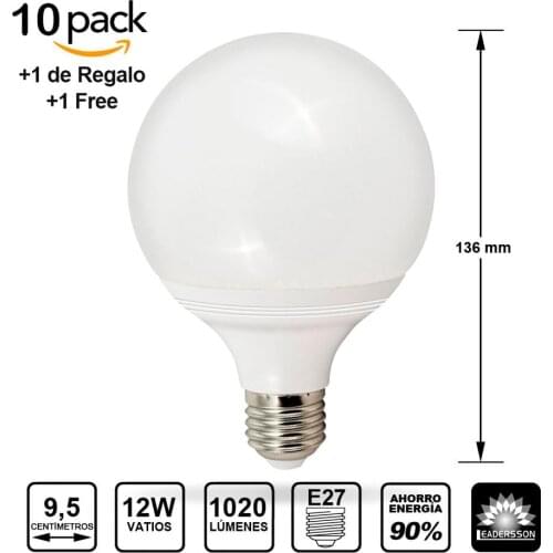 Pack 10 bulbs Leadersson LED E27 Low consumption GIJON G95 & middot; Floor lamp LED & middot; 1 bulb gift [class energy: A +]