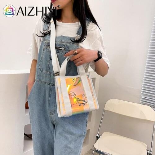 Vintage Women Cartoon Printing Laser PVC Shoulder Messenger Crossbody Bag Casual Ladies Small Tote Handbag Purse