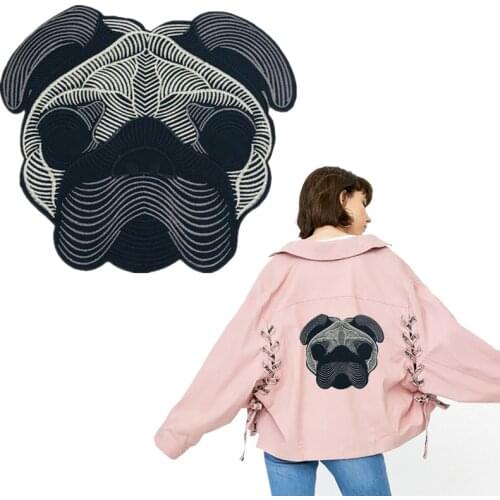 Punk Dog Pug Embroidery Appliques Big Large Sewing Patches for Clothing Sweatshirt Decor Jacket Clothes Sew on Bag DIY Stickers
