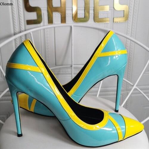 Olomm New Handmade Women Spring Pumps Glossy Stiletto Heels Pointed Toe Pretty 11 Colors Dress Shoes Women US Size 5-15