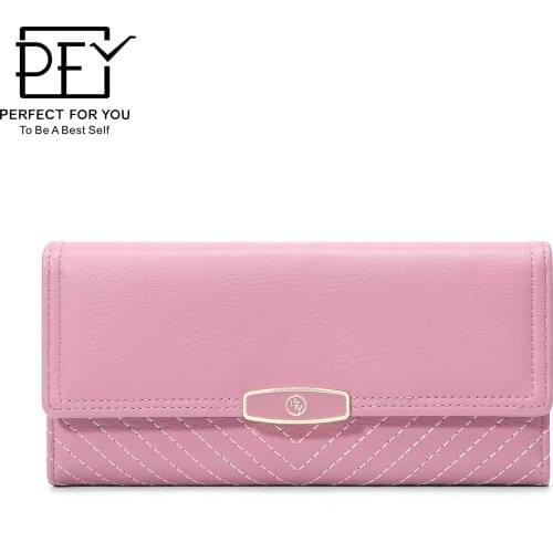 Womens Fashion PU Leather High Quality Wallet Good Texture Long Style Portable Solid Color Female Wallet