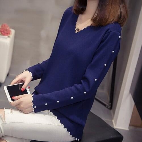 Sweaters Spring Summer Plus Size Womens V-neck Temperament Casual Sweater Cotton Bead Winter New Style Pullover Sweater Z530