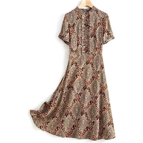 2021 summer womens fashion fashion leopard printing silk long dress one piece