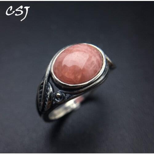 CSJ Natural Rhodochrosite Rings 925 Sterling Silver Precious Gemstone Fine Jewelry Wedding Engagment for Women Lady Gift