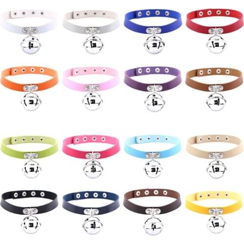 Gothic Choker Necklace Bell Pendant Punk Fashion Rock Personality Women Lady Girls Faux Leather Charms Soft 16 Colors Choker
