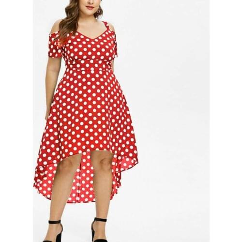 Plus Size Women Clothing Summer Dress Sling Strapless Zipper Polka-Dot Short-Sleeved Large Swing Elegant Irregular Appointment