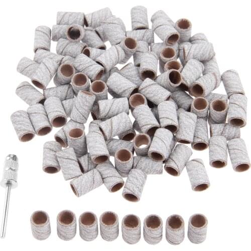 100Pcs 6.3mm Drum Sanding Band Nail Art Electric Drill Bits +1Pc Mandrel for Metal Woodworking Manicure Pedicure Polishing Tools