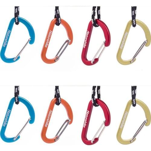 8pcs/Lot Naturehike Aluminum Alloy Carabiner Outdoor Camping Hiking 4cm D Shape Mountaineering Buckle Flat Hanging Buckle Hook
