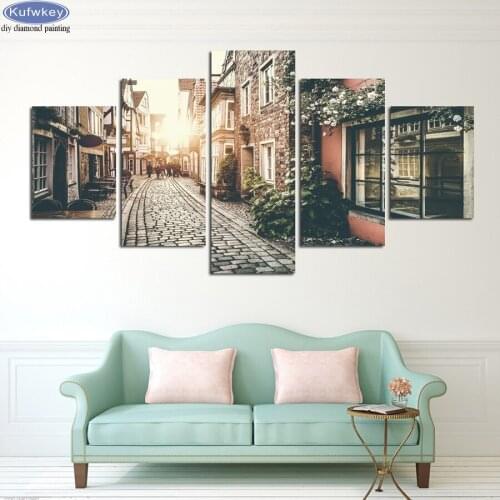 5Pcs diamond Painting cross stitch City Street Landscape Embroidery Diamond Mosaic DIY 5D full square Multi-pictures Combination