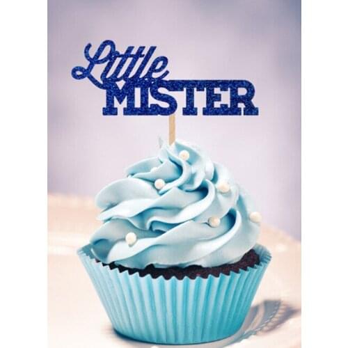 Glitter LITTLE MISTER BOY cupcake Toppers baby shower birthday party cake decorations food picks supplies