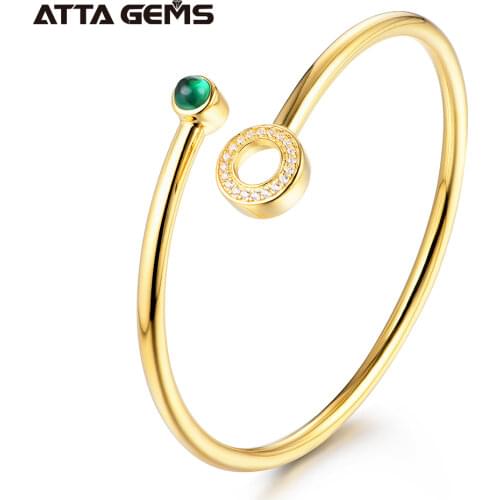 ATTAGEMS Emerald Gemstone Bracelets for Women Solid 18K Yellow Gold Jewelry Charm Bracelet for Romantic Engagement Party Gifts