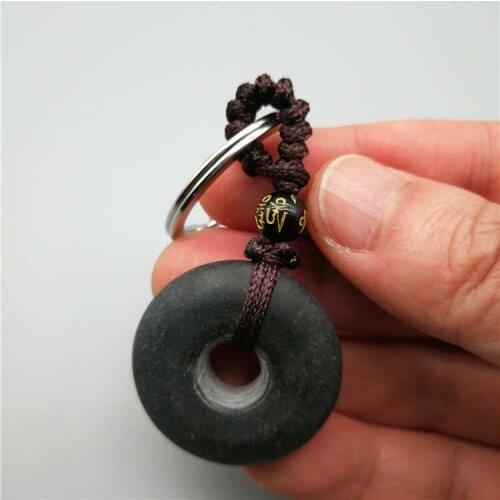 100% Real Black Bianshi Healthy Natural Bian Stone Buddha keychain For Men Women Black keychain bianshi keychain Jewelry yoga