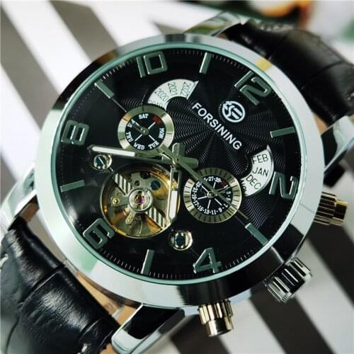 Forsining 2020 Tourbillon Fashion Man Clock MultiFunction Display Automatic Mechanical Watches Top Brand Leather Watch For Men