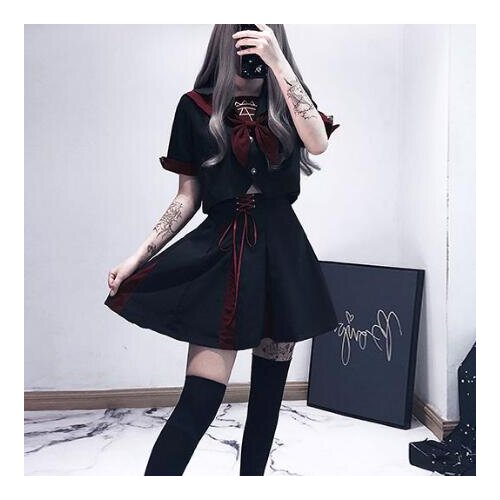 Black school uniform JK dress Sailor dress Spring Punk