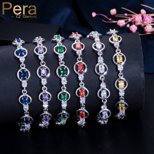 Pera Elegant Prom Party Jewelry Big Round Shape Blue Purple Red Green Yellow Crystal Stone Charm Bracelets for Best Friends B099