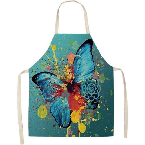 Butterfly Pattern Kitchen Aprons Cotton Linen for Women Home Cooking Cleaning Baking Waist Bibs Pinafore Apron for Men Fartuchy