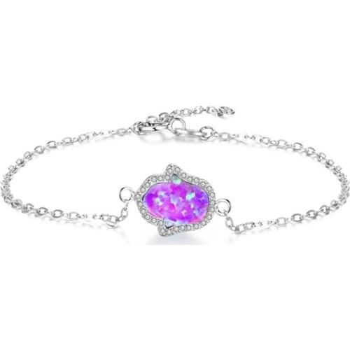 FYSL Silver Plated Many Colors Hand Shape Opalite Opal Link Chain Bracelet Trendy Jewelry