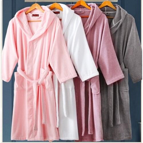 2018Spring Autumn winter thick pure cotton plain color bathrobes robe Unisex long-sleeve hooded terry bathrobe plus size pijamas