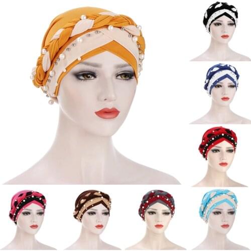 India Muslim Women Hijab Hat Cancer Chemo Cap Braid Beads Turban Headscarf Islamic Head Wrap Lady Beanie Bonnet Hair Loss Cover