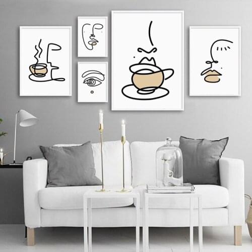 Line Eye Face coffee Tea Wall Art Print Canvas Painting Nordic Poster Modern Wall Pictures For Living Room Dining Kitchen Decor