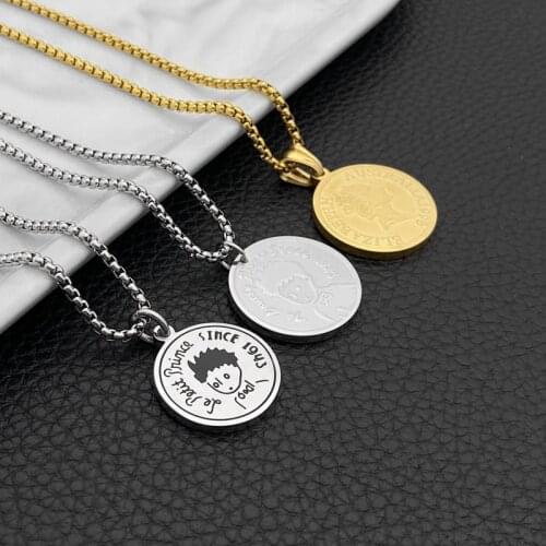 Fashion titanium steel necklace round card wild men and women sweater chain jewelry hot sale