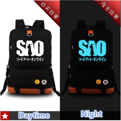 Fashion Canvas School Bags Japanese Anime Sword Art Online SAO Kirito Cosplay Luminous Printing Mochila Backpack for Teenagers