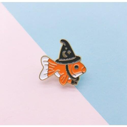 Cartoon Cute Animals Fish Goldfish Birthday Christmas Hat Brooch Alloy Badge Pin Sweet Woman Jewelry Gift For Friends
