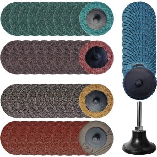 Set of 50 Sanding Discs, 2 Inch Roll Lock Disc, with 1/4 Inch Bracket, Used for Mold Grinder Stripping Polishing Burrs