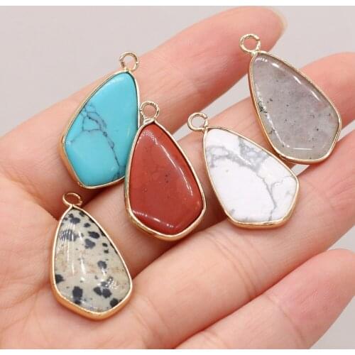Natural Gem Gold-plated Pendant Drop-shaped White Turquoise Quartz Agate Retro DIY Necklace Bracelet Earring Jewelry Accessories