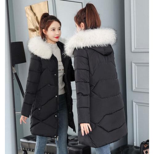2020 New Women Jacket Winter Coat Fur Collar Hooded Parka Long Parkas Thicken Warm Cotton Padded Jacket Female Coat Outerwear