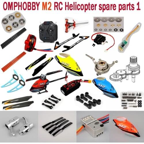 OMPHOBBY M2 RC Helicopter spare parts blade motor receiver Hood servo arm gear rod wing Rotor head Swash plate tail pipe parts 1
