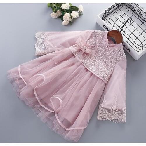 3-7 Years High Quality Spring Girl Dress 2021 New Chiffon Flower Draped Ruched Kid Children Clothing Girl Princess Dresses