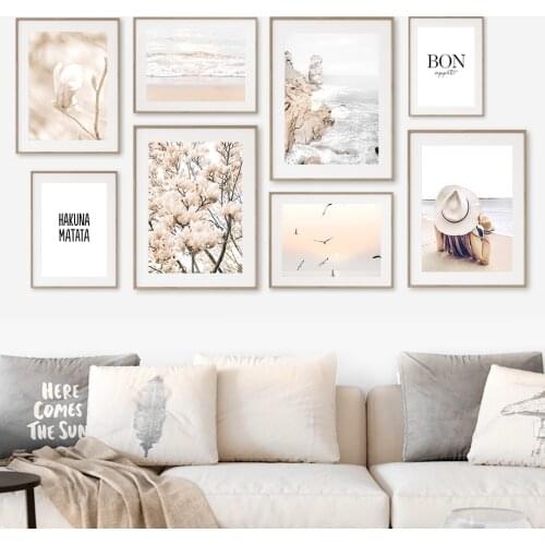 Beach Waves Begonia Flowers Woman Nordic Posters Wall Art Canvas Painting and Prints Wall Pictures for Living Room Decor