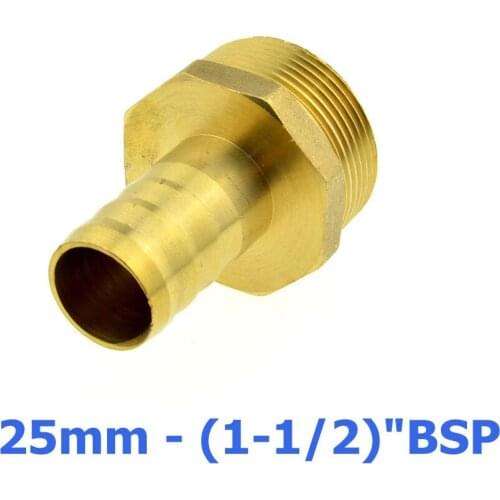 25mm Hose Barb Tail To 1-1/2"BSP 47mm OD Male Thread Straight Brass Connector Joint Copper Pipe Fitting Coupler