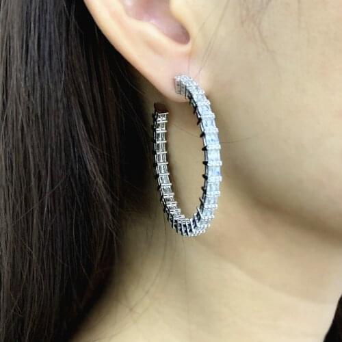 Luxury Round Crystal Dangle Earrings Dazzling Cz Women Engagement Wedding Graceful Accessories Fashion Big Hoop Earrings Zk30