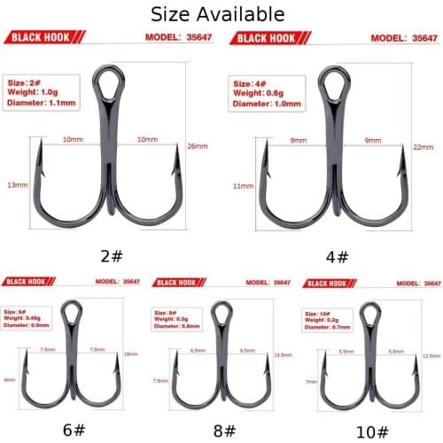 50pcs Fishing Treble Hook Black Sharp Triple Hooks Stainless Steel Fishhook 2 4 6 8 10 Pesca Iscas Carp Bass Fish Tackle Tool