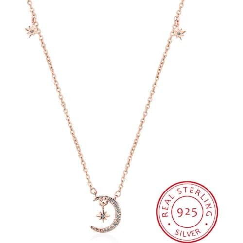 Sweet 925 Sterling Silver Dazzling Micro CZ Zirconia Moon Star Tassel Necklaces For Women choker collares Birthday Gift S-N454