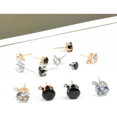 10pcs 6/8/10mm Zircon Crystal Ear Stud Findings With Hole Ear Drop Women Girl Diy Earring Brincos