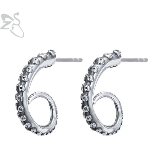 ZS Gothic Punk Stud Earrings For Men Women Octopus Tentacles Ear Studs Stainless Steel Ear Stud Earring Vintage Animal Jewelry