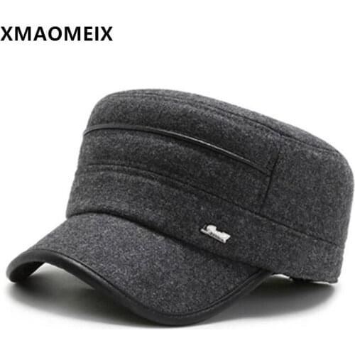 XMAOMEIX New Winter Men Flat Cap Thick Military Hats Middle-aged Dad Cold Proof Warm Hat Tongue Caps Adjustable Size Earmuff Cap