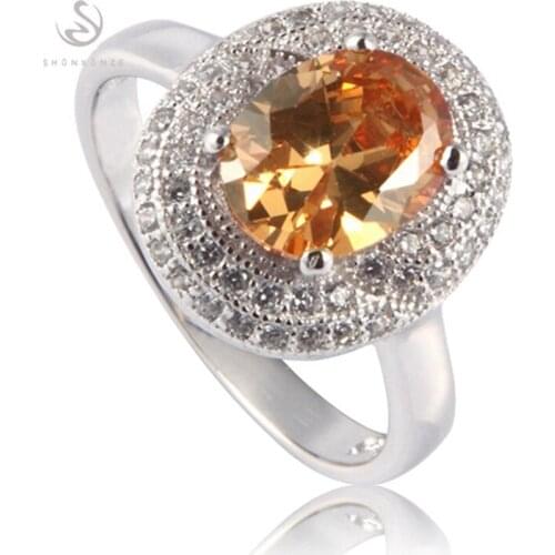 SHUNXUNZE Charms Engagement Wedding rings Jewelry for women dropshipping Morganite Cubic Zirconia Rhodium Plated R3221 size 6 7