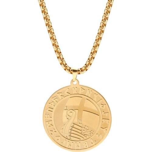 Nordic Mythical Viking Ship Pendant Stainless Steel Viking Runes Talisman Necklace Fashion Vintage Men and Women Jewelry