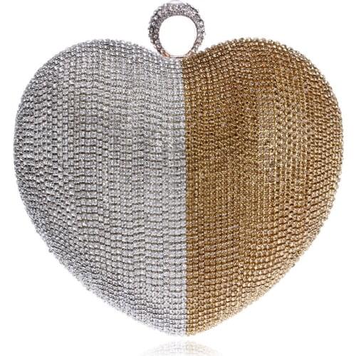 Valentines Day Girlfriend Gift Heart Clutch Bag Finger Ring Diamonds Rhinestones Evening Bags Small Lady Chain Handbags YM1086