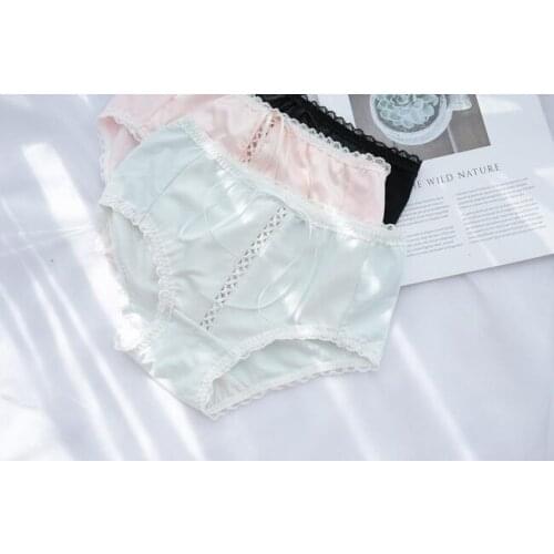 100% Real Photo M L XL Lovely Cute Lolita Kawaii Cotton Satin Panties Underwear Unique String Lace Brief Thong Lingerie WP541