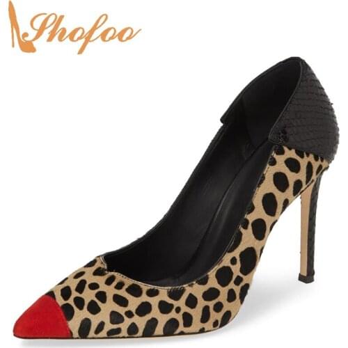 Patchwork Leopard Snake Skin High Thin Heels Cap Pointed Toe Basic Pumps Woman Stilettos Large Size 11 16 For Ladies Party Shoes