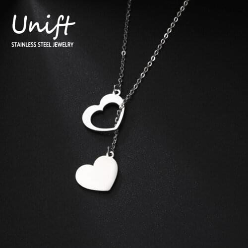Unift Romantic Love Heart to Heart Pendant Necklace for Women Ladies Stainless Steel Clavicle Chain Sweet Lovely Jewelry Gifts