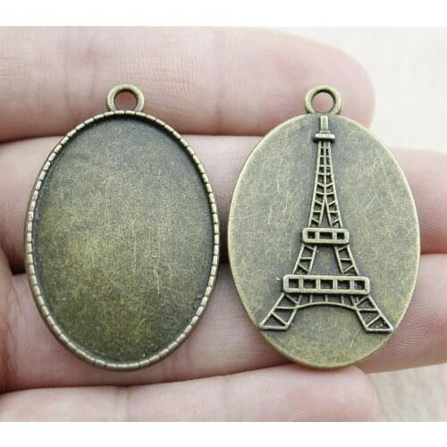 WYSIWYG 4pcs 25x35mm Oval Inner Size Tower Back Style Cabochon Base Setting Antique Bronze Color DIY Jewelry Findings