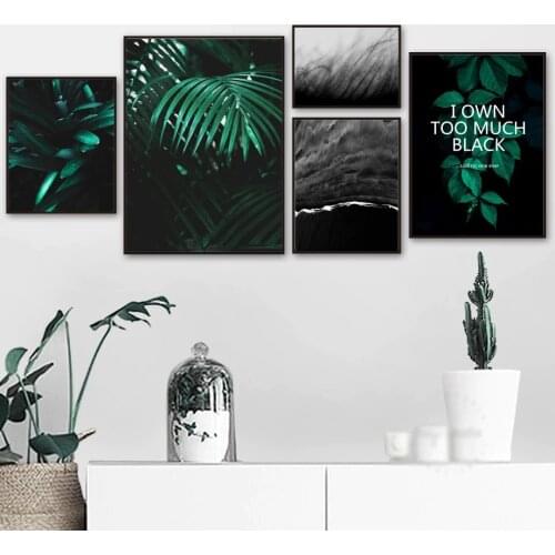 Green Palm Leaf Black White Sea Landscape Wall Art Canvas Painting Nordic Posters And Prints Wall Pictures For Living Room Decor