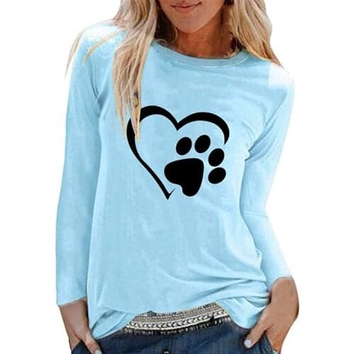 LifeWheel Novelty Shirt for Women Long Sleeve Funny Dog Paw Pattern T Shirt Casual Tops Cute Juniors Loose Fit Pullover