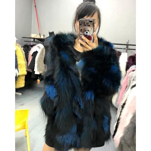 Genuine real natural fox fur coat with hood womens fashion warm winter waistcoats ladies jacket custom any size